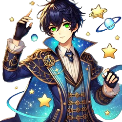 Felix with a celestial-themed magical outfit.