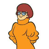 Velma from Scooby Doo wearing an orange turtleneck jumper.